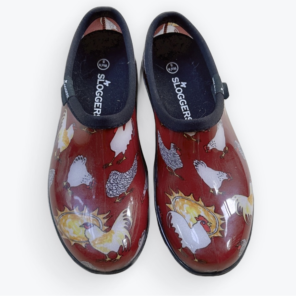 Cottagecore Barn Chicken Print Short Rain & Garden Waterproof Sloggers Shoes ~ 8